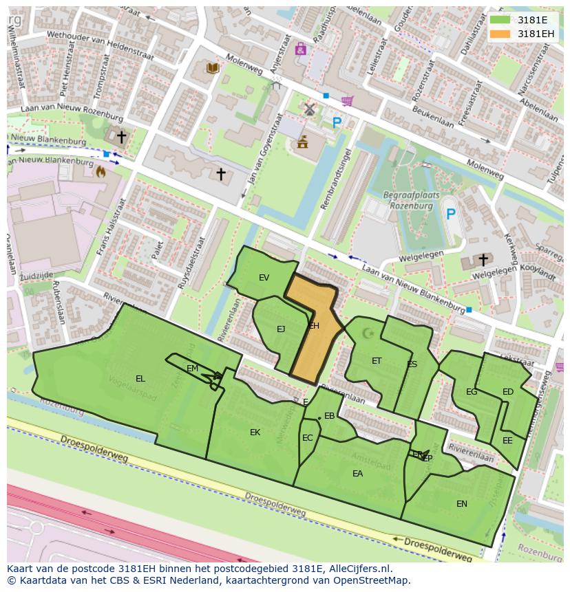 Afbeelding van het postcodegebied 3181 EH op de kaart.