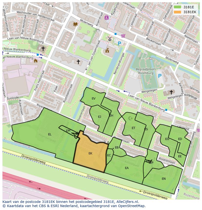 Afbeelding van het postcodegebied 3181 EK op de kaart.
