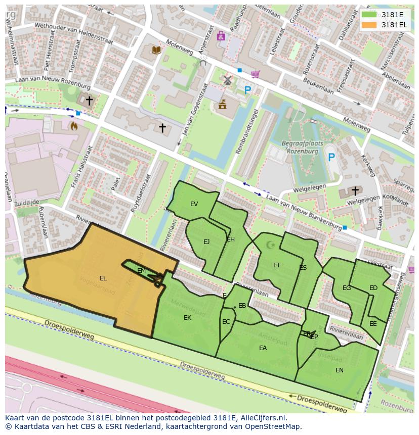 Afbeelding van het postcodegebied 3181 EL op de kaart.