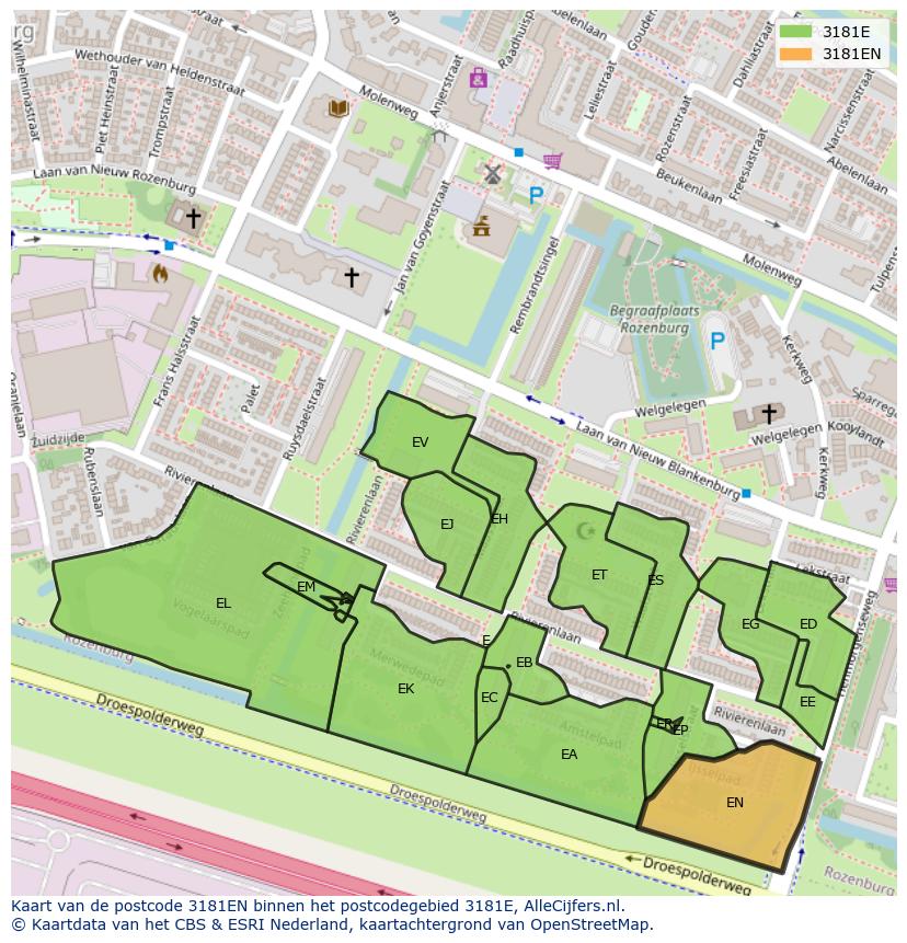 Afbeelding van het postcodegebied 3181 EN op de kaart.