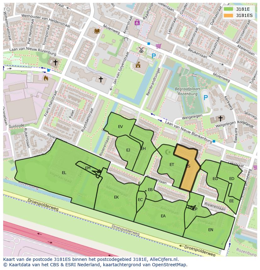 Afbeelding van het postcodegebied 3181 ES op de kaart.