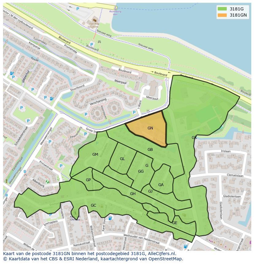 Afbeelding van het postcodegebied 3181 GN op de kaart.