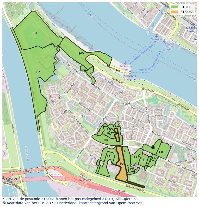 Afbeelding van het postcodegebied 3181 HA op de kaart.