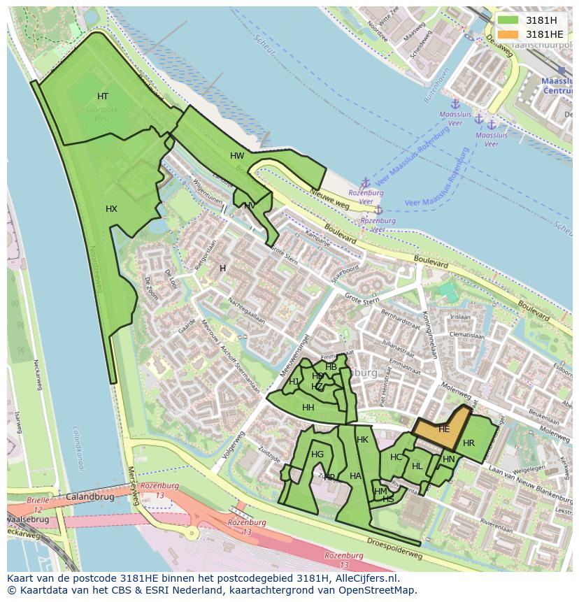 Afbeelding van het postcodegebied 3181 HE op de kaart.
