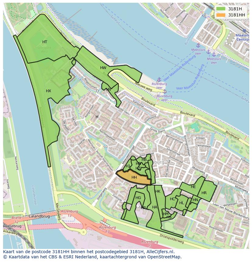 Afbeelding van het postcodegebied 3181 HH op de kaart.