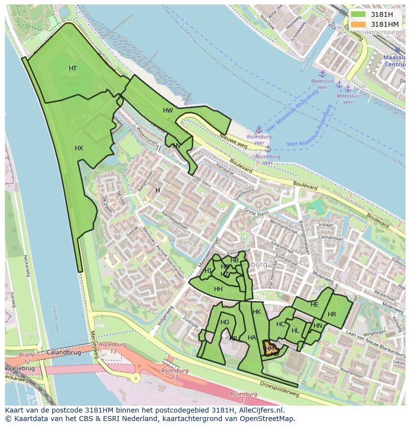 Afbeelding van het postcodegebied 3181 HM op de kaart.