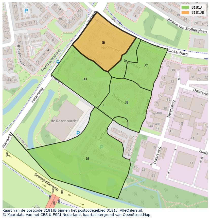 Afbeelding van het postcodegebied 3181 JB op de kaart.
