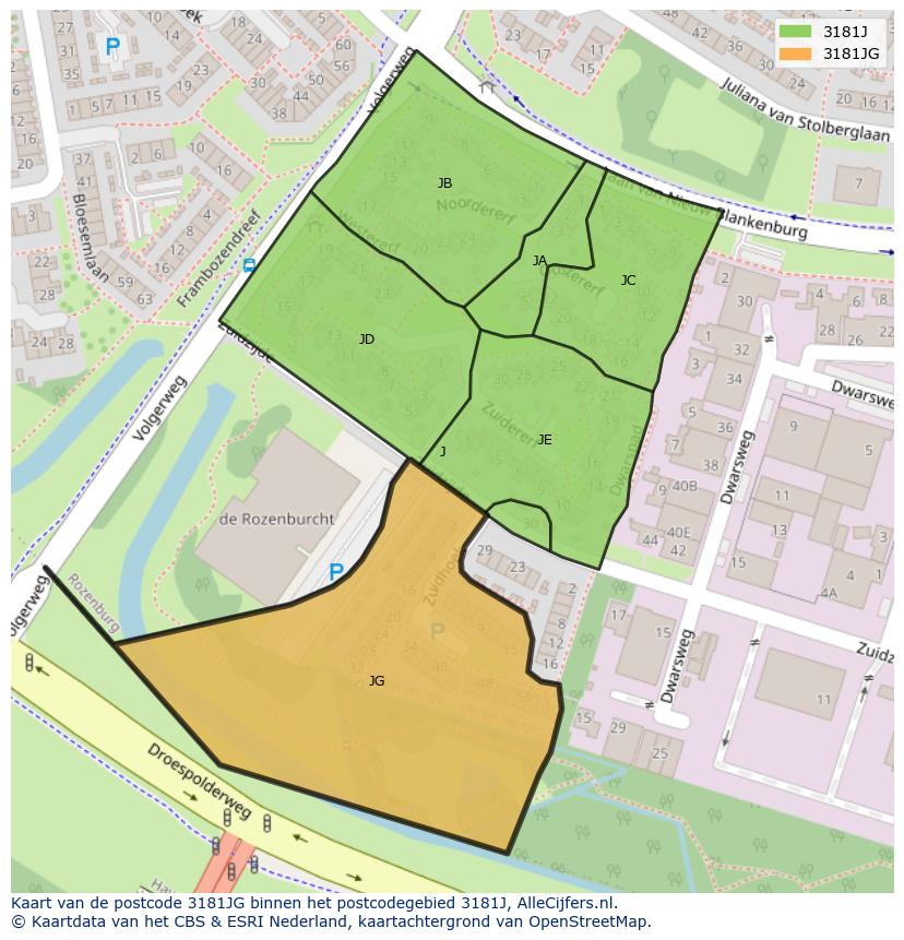 Afbeelding van het postcodegebied 3181 JG op de kaart.