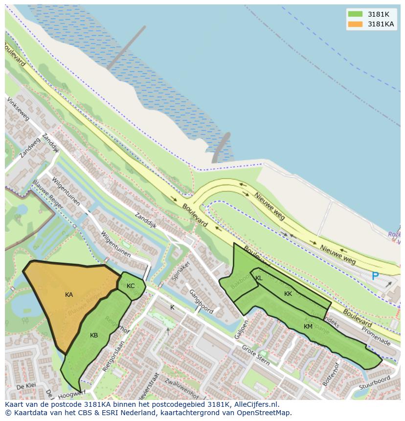 Afbeelding van het postcodegebied 3181 KA op de kaart.