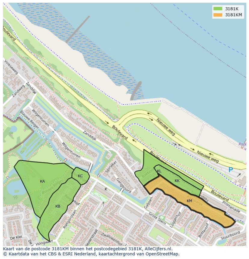 Afbeelding van het postcodegebied 3181 KM op de kaart.