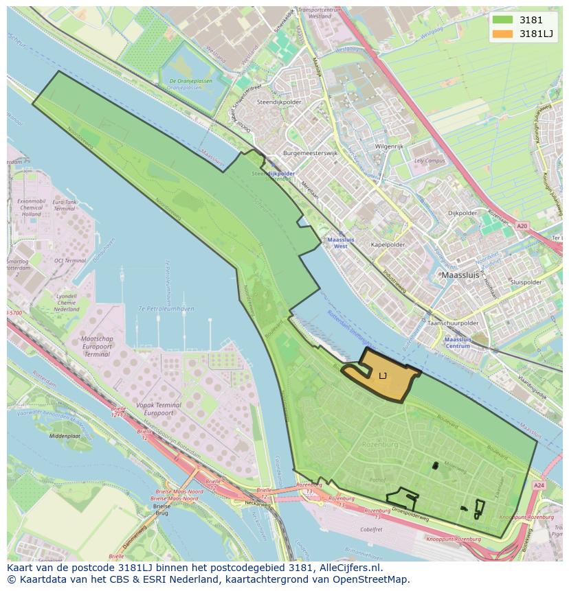 Afbeelding van het postcodegebied 3181 LJ op de kaart.
