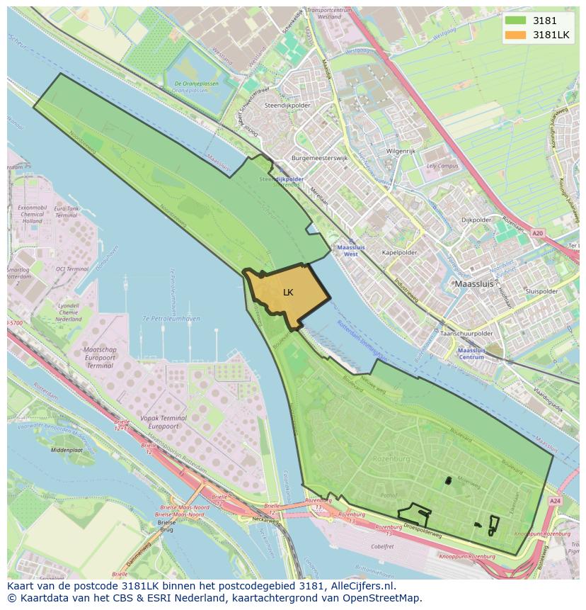 Afbeelding van het postcodegebied 3181 LK op de kaart.
