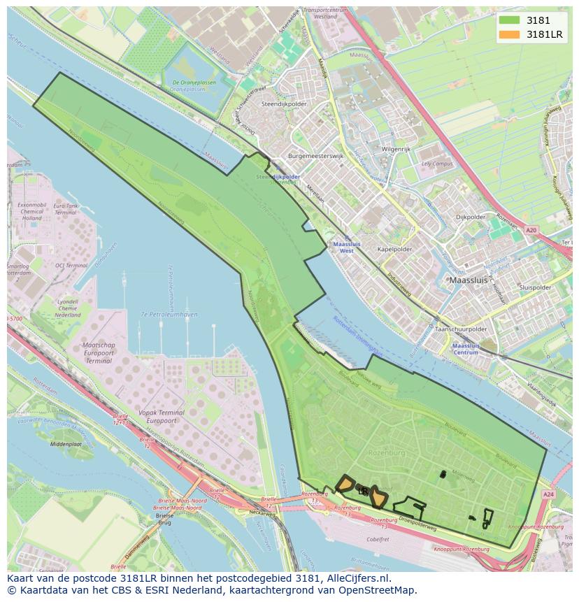 Afbeelding van het postcodegebied 3181 LR op de kaart.
