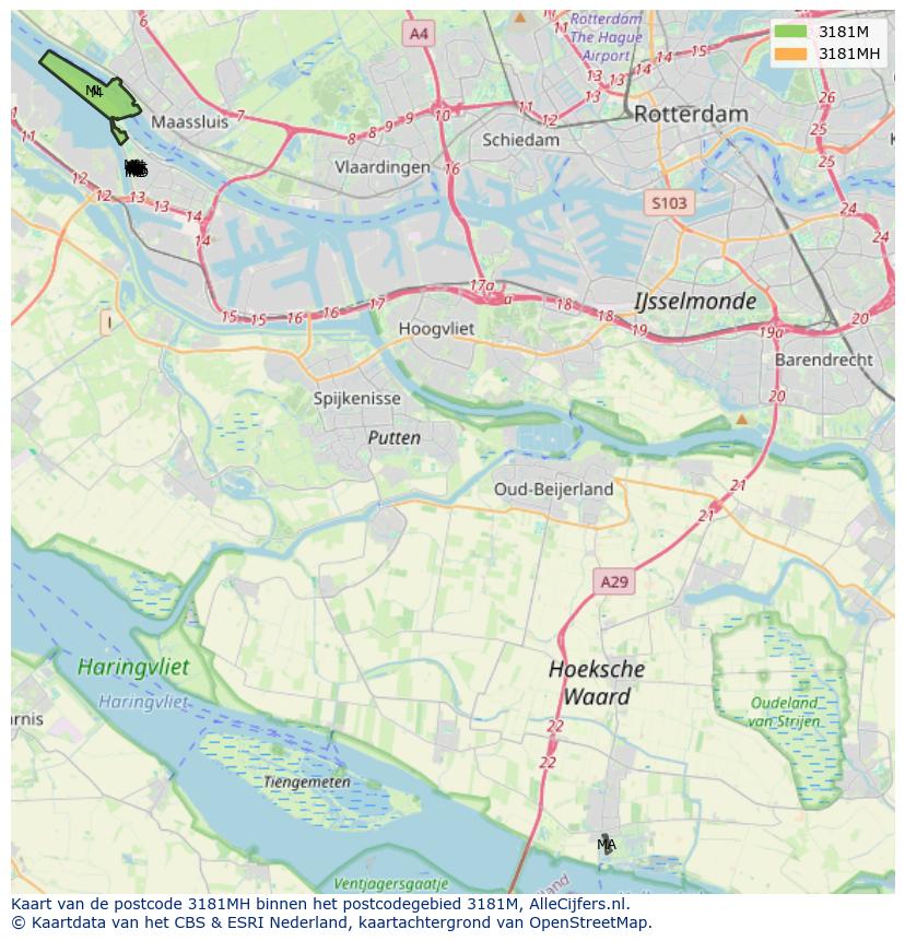 Afbeelding van het postcodegebied 3181 MH op de kaart.