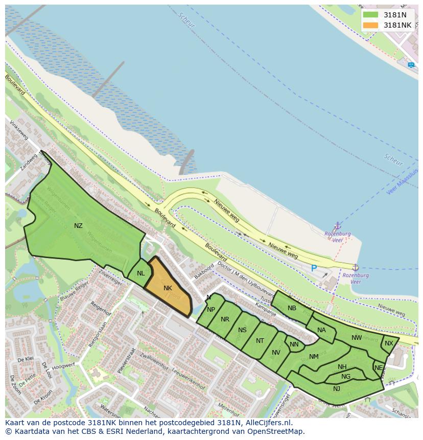 Afbeelding van het postcodegebied 3181 NK op de kaart.