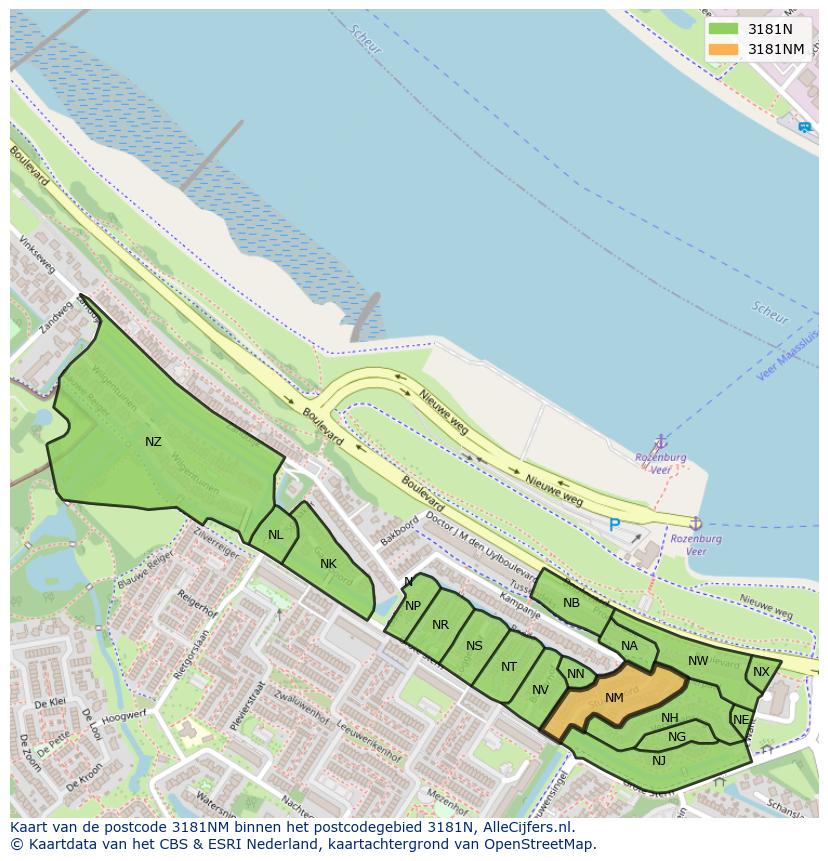 Afbeelding van het postcodegebied 3181 NM op de kaart.