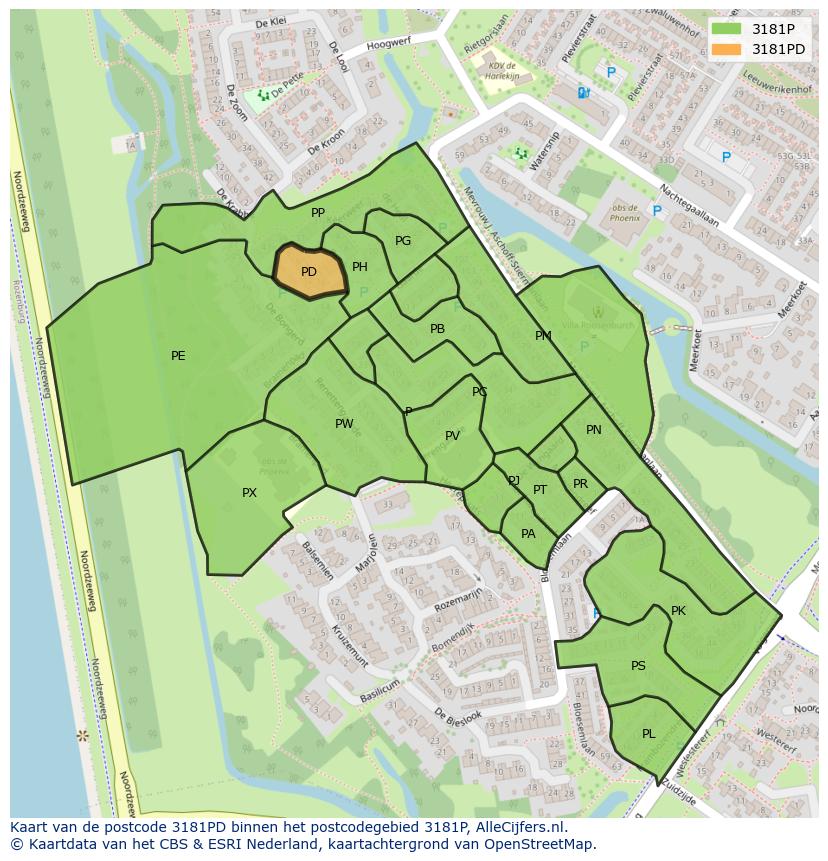 Afbeelding van het postcodegebied 3181 PD op de kaart.