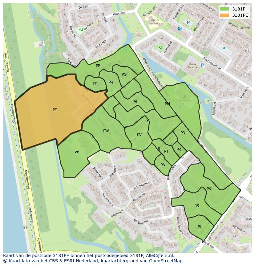 Afbeelding van het postcodegebied 3181 PE op de kaart.