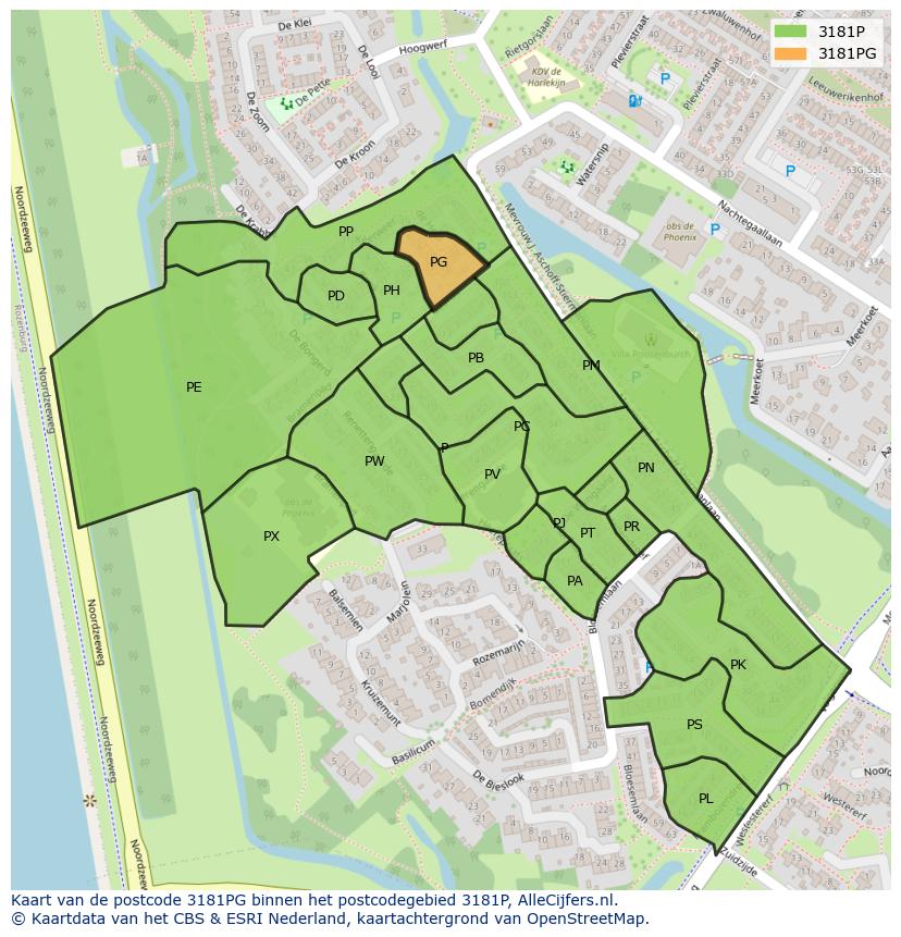 Afbeelding van het postcodegebied 3181 PG op de kaart.