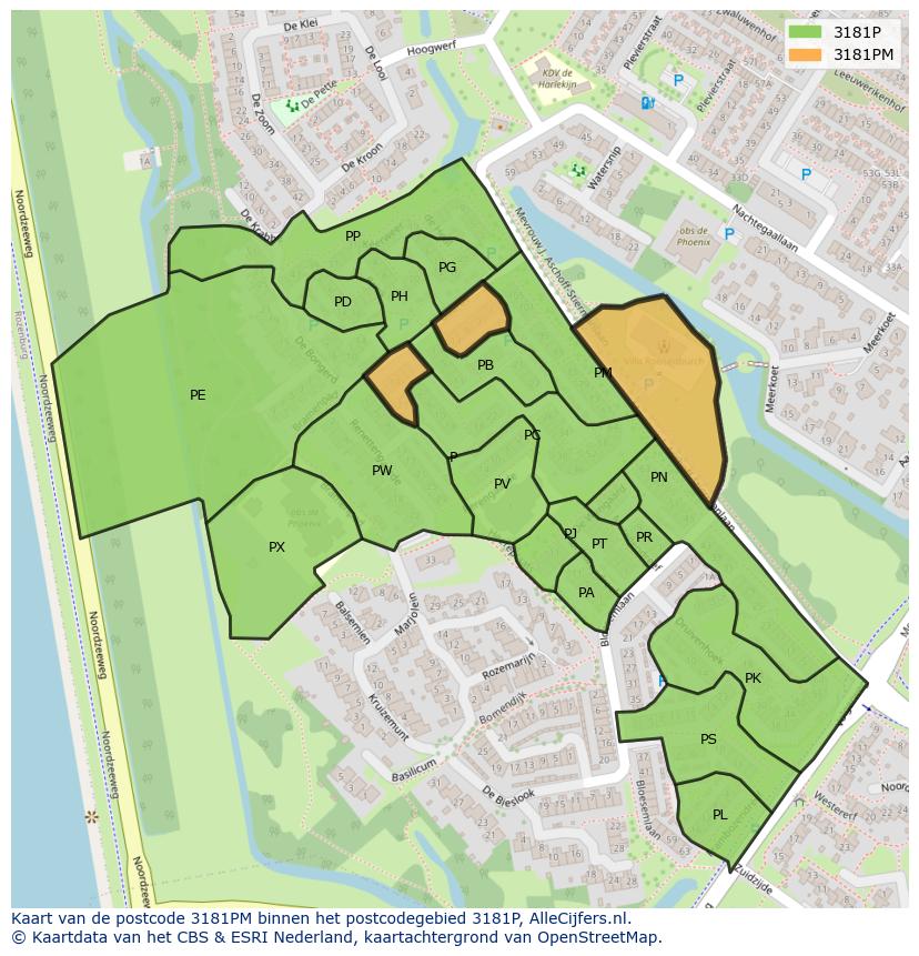 Afbeelding van het postcodegebied 3181 PM op de kaart.