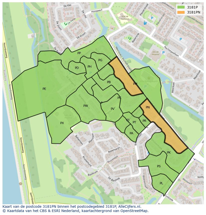 Afbeelding van het postcodegebied 3181 PN op de kaart.