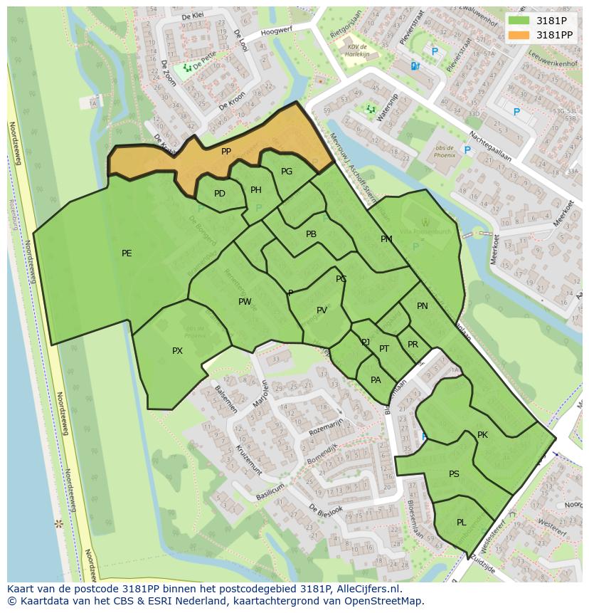 Afbeelding van het postcodegebied 3181 PP op de kaart.