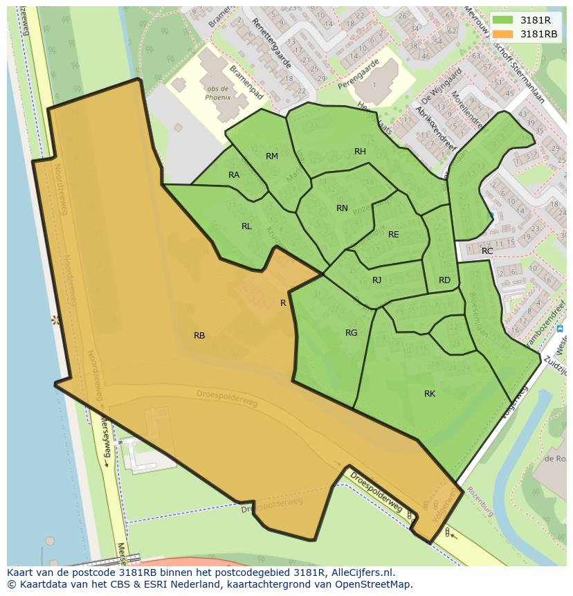 Afbeelding van het postcodegebied 3181 RB op de kaart.