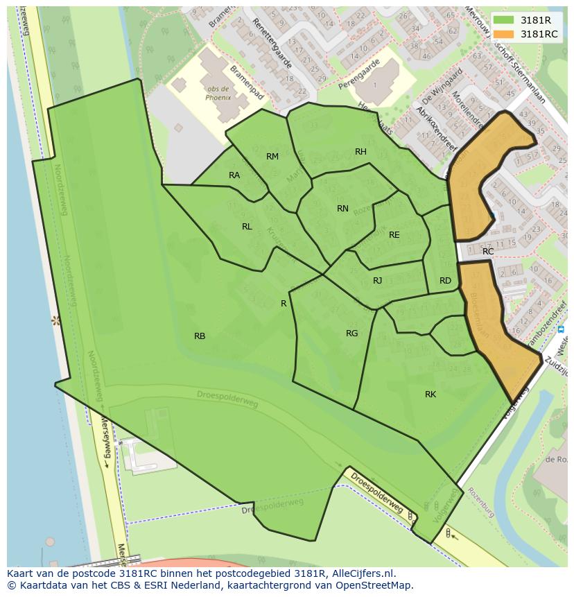 Afbeelding van het postcodegebied 3181 RC op de kaart.