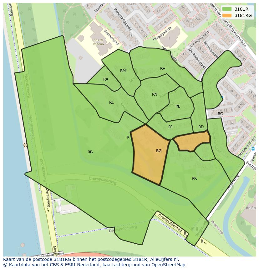 Afbeelding van het postcodegebied 3181 RG op de kaart.