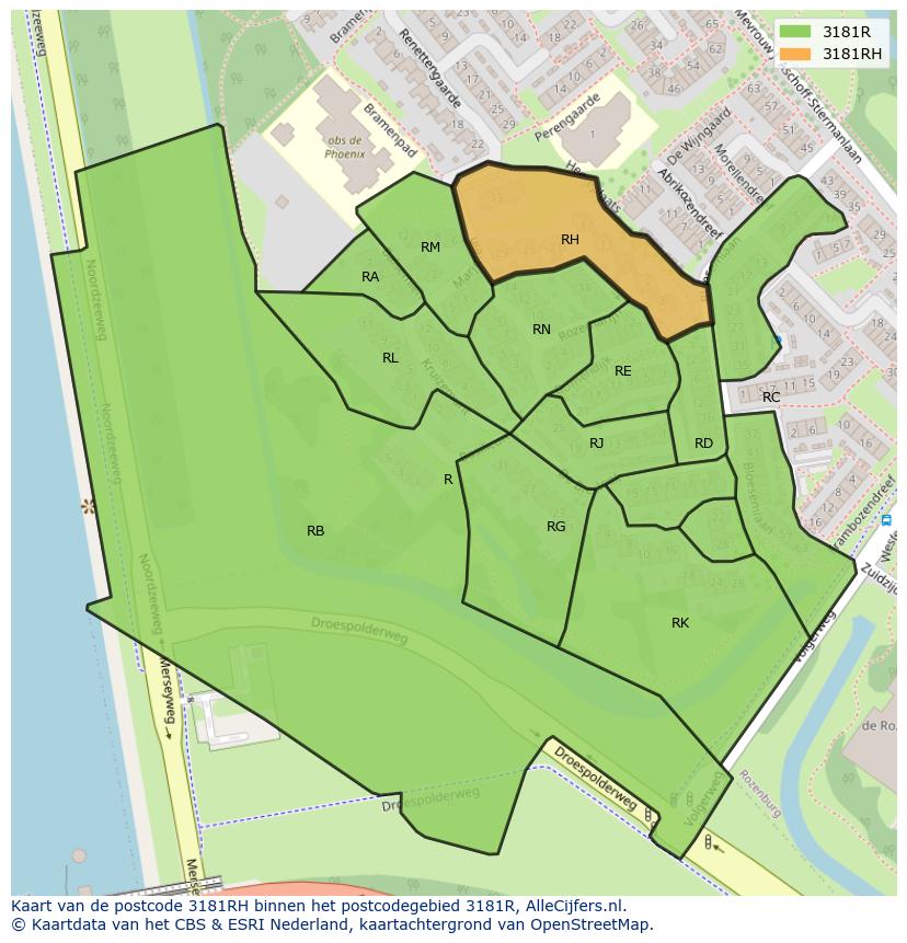 Afbeelding van het postcodegebied 3181 RH op de kaart.