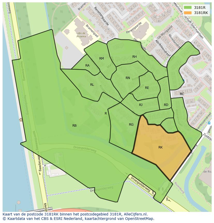 Afbeelding van het postcodegebied 3181 RK op de kaart.