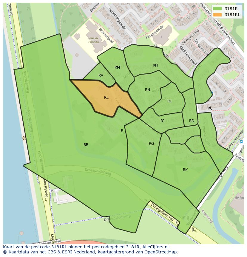 Afbeelding van het postcodegebied 3181 RL op de kaart.