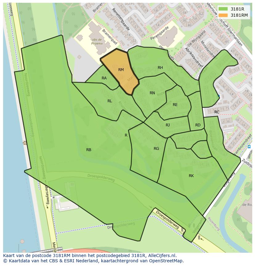Afbeelding van het postcodegebied 3181 RM op de kaart.