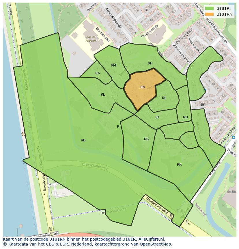 Afbeelding van het postcodegebied 3181 RN op de kaart.