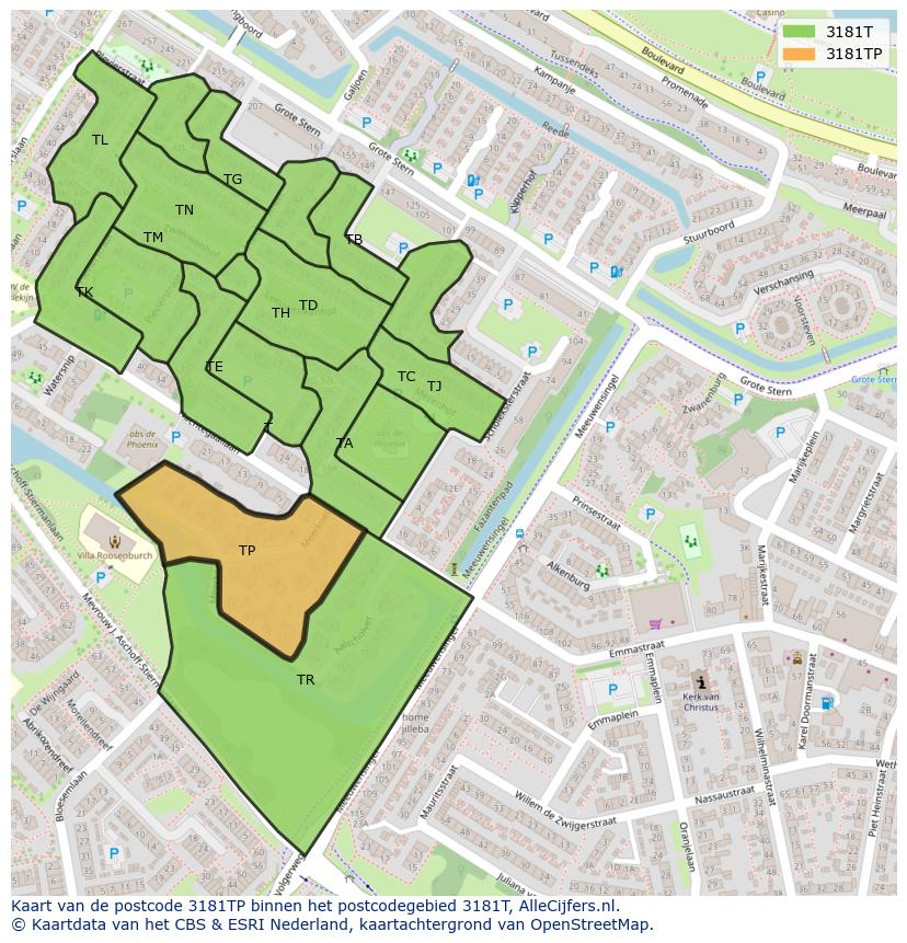 Afbeelding van het postcodegebied 3181 TP op de kaart.