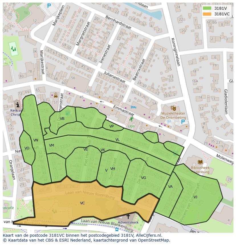 Afbeelding van het postcodegebied 3181 VC op de kaart.