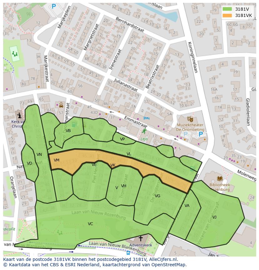 Afbeelding van het postcodegebied 3181 VK op de kaart.