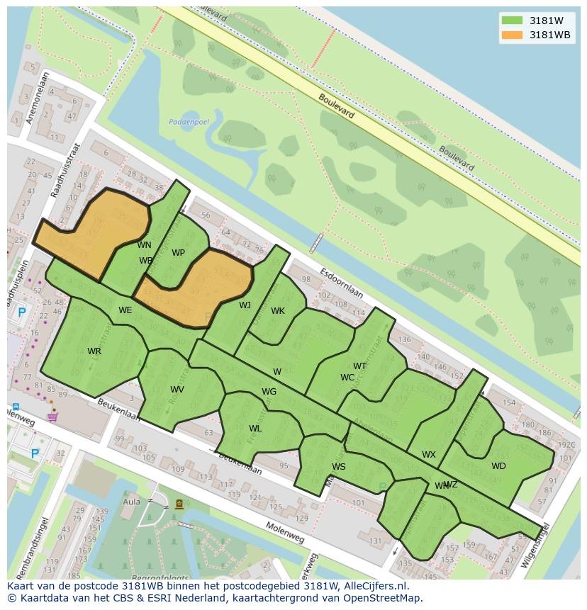 Afbeelding van het postcodegebied 3181 WB op de kaart.
