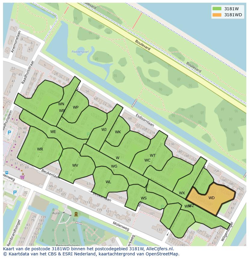 Afbeelding van het postcodegebied 3181 WD op de kaart.