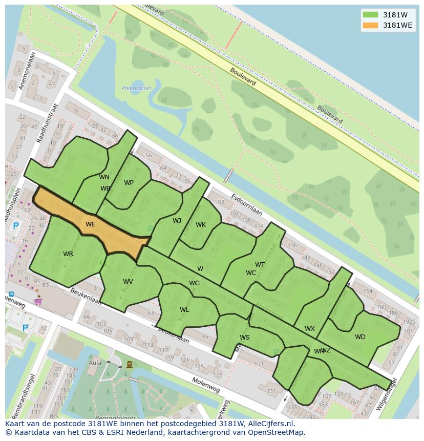 Afbeelding van het postcodegebied 3181 WE op de kaart.