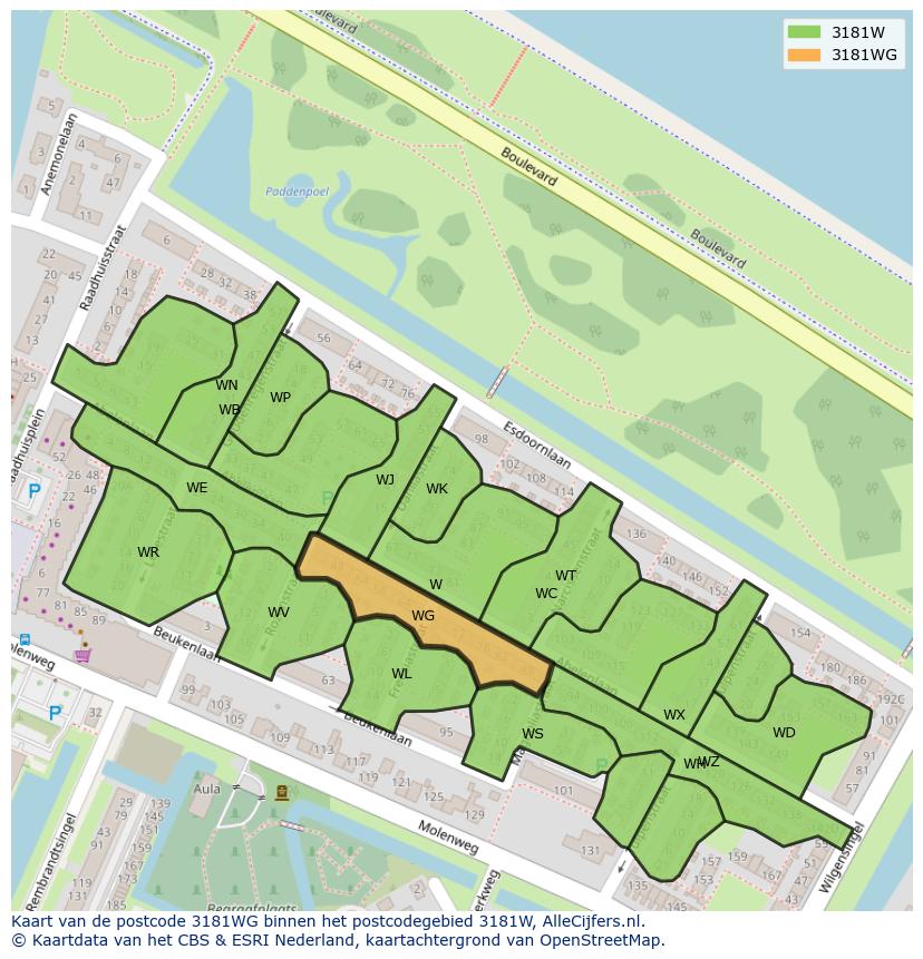 Afbeelding van het postcodegebied 3181 WG op de kaart.