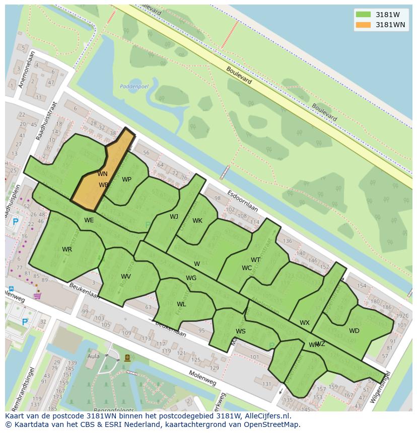 Afbeelding van het postcodegebied 3181 WN op de kaart.