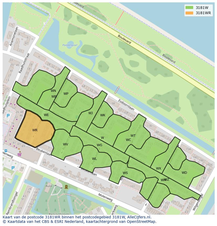 Afbeelding van het postcodegebied 3181 WR op de kaart.