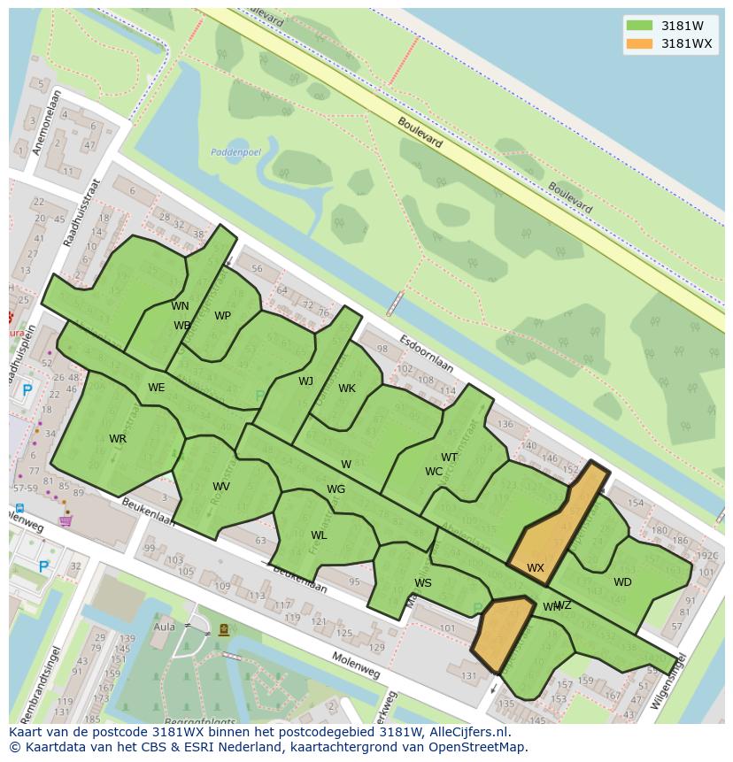 Afbeelding van het postcodegebied 3181 WX op de kaart.