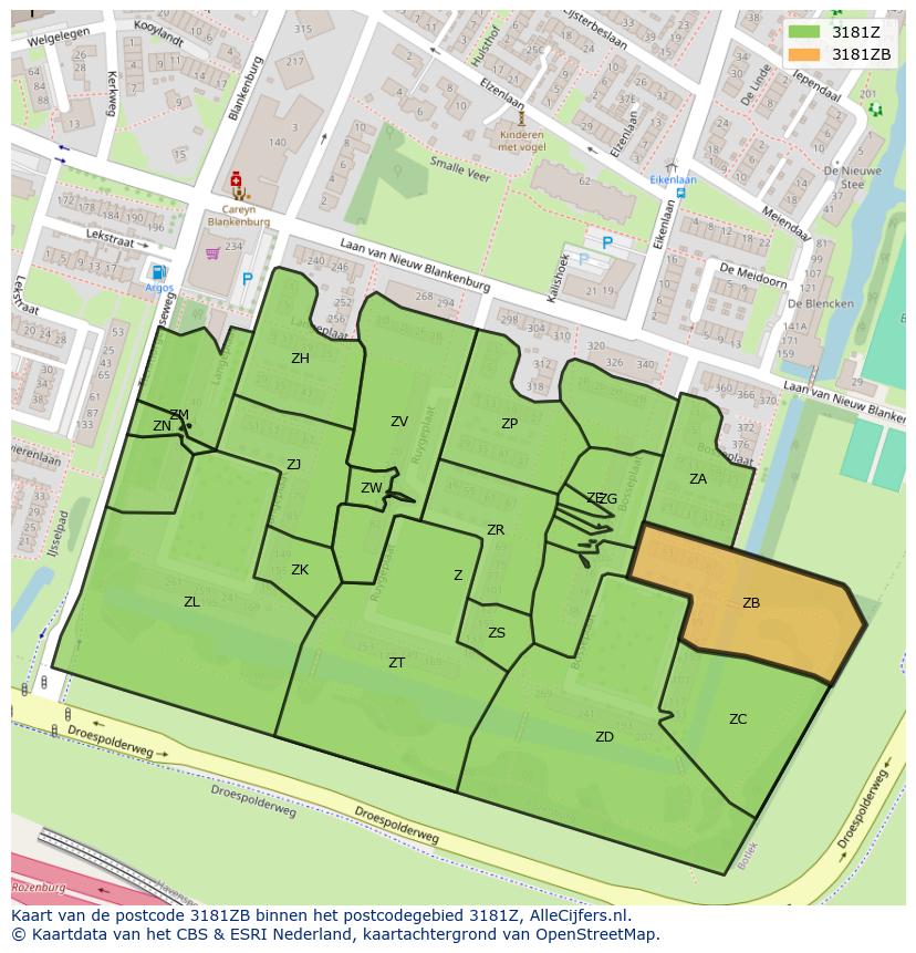 Afbeelding van het postcodegebied 3181 ZB op de kaart.