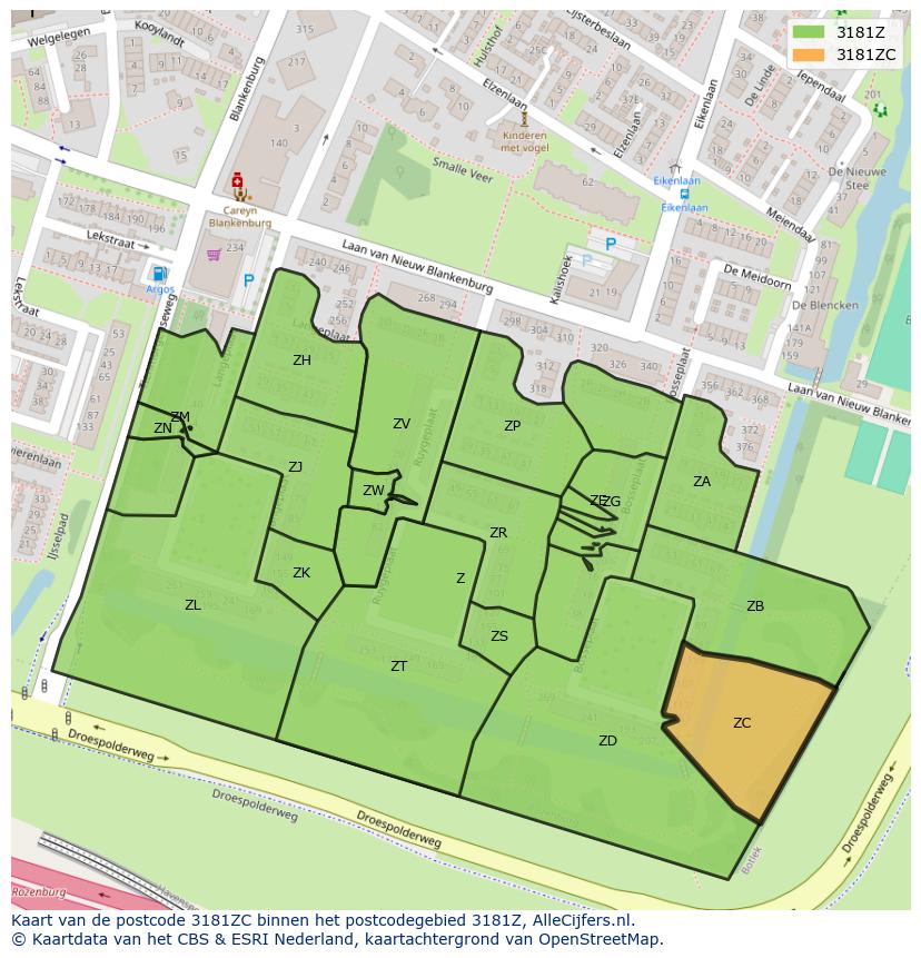 Afbeelding van het postcodegebied 3181 ZC op de kaart.