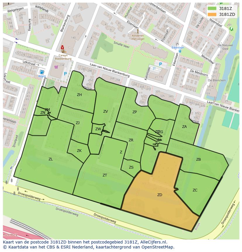 Afbeelding van het postcodegebied 3181 ZD op de kaart.