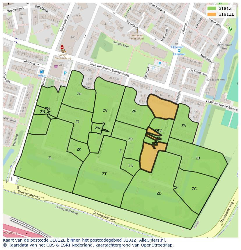Afbeelding van het postcodegebied 3181 ZE op de kaart.
