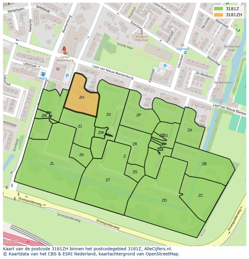 Afbeelding van het postcodegebied 3181 ZH op de kaart.