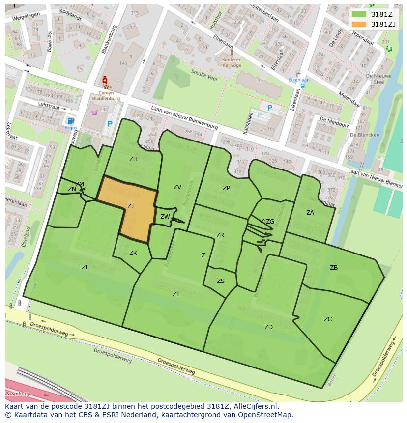 Afbeelding van het postcodegebied 3181 ZJ op de kaart.